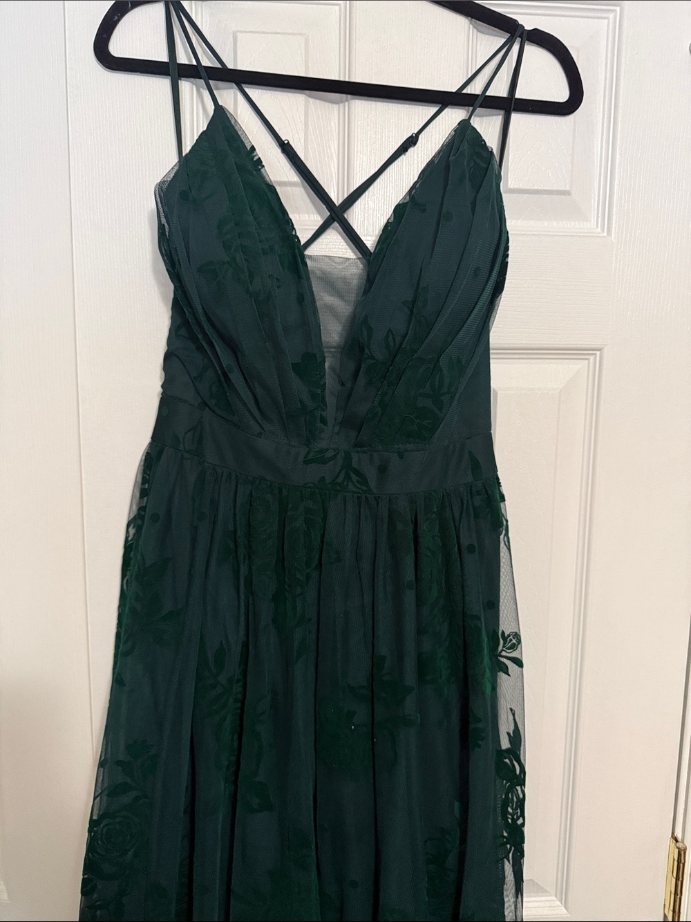 Windsor Deep Green Floral Maxi Dress with Crisscross Straps